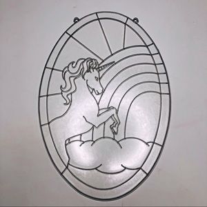 VTG 90s Stained ‘Glass’ Window Light Catcher, Hanging Room Decor Lg Oval Unicorn